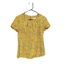 Boden short sleeve blouse women 6 mustard yellow black speckled silk viscose